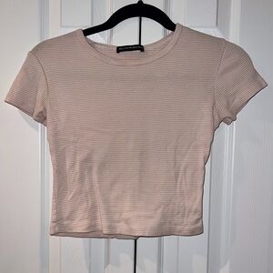 Pink and White Striped Brandy Melville Baby Tee